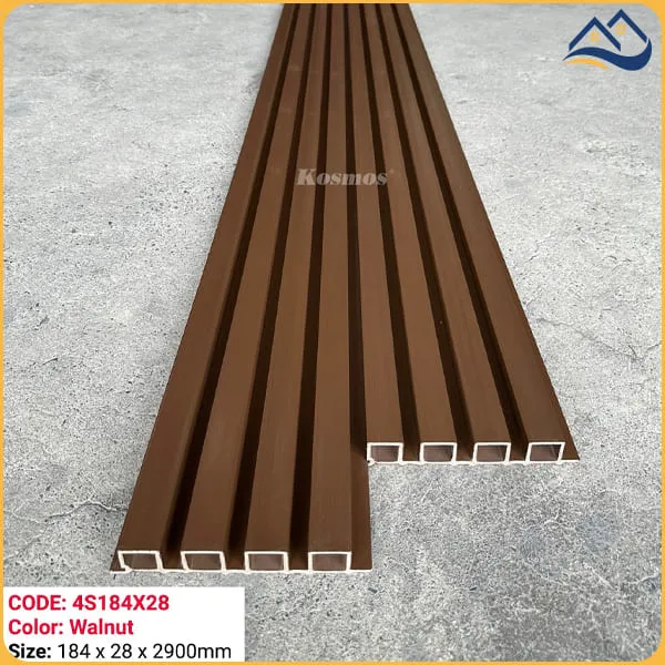 Tấm Ốp Lam 4 Sóng Gỗ Nhựa Ngoài Trời Phủ ASA Kosmos 4S184X28 Walnut